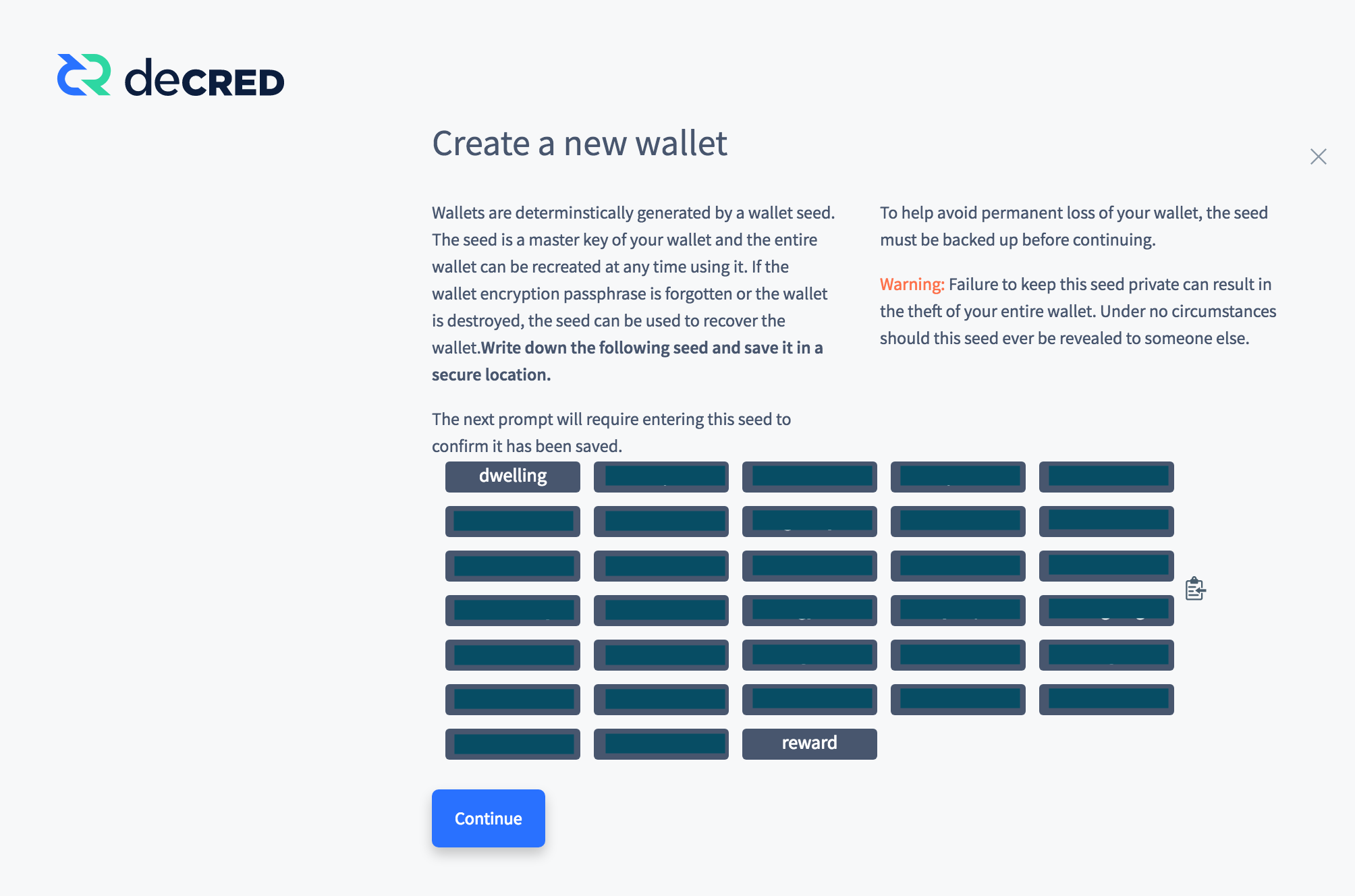 Figure 7 - The user receives the new seed