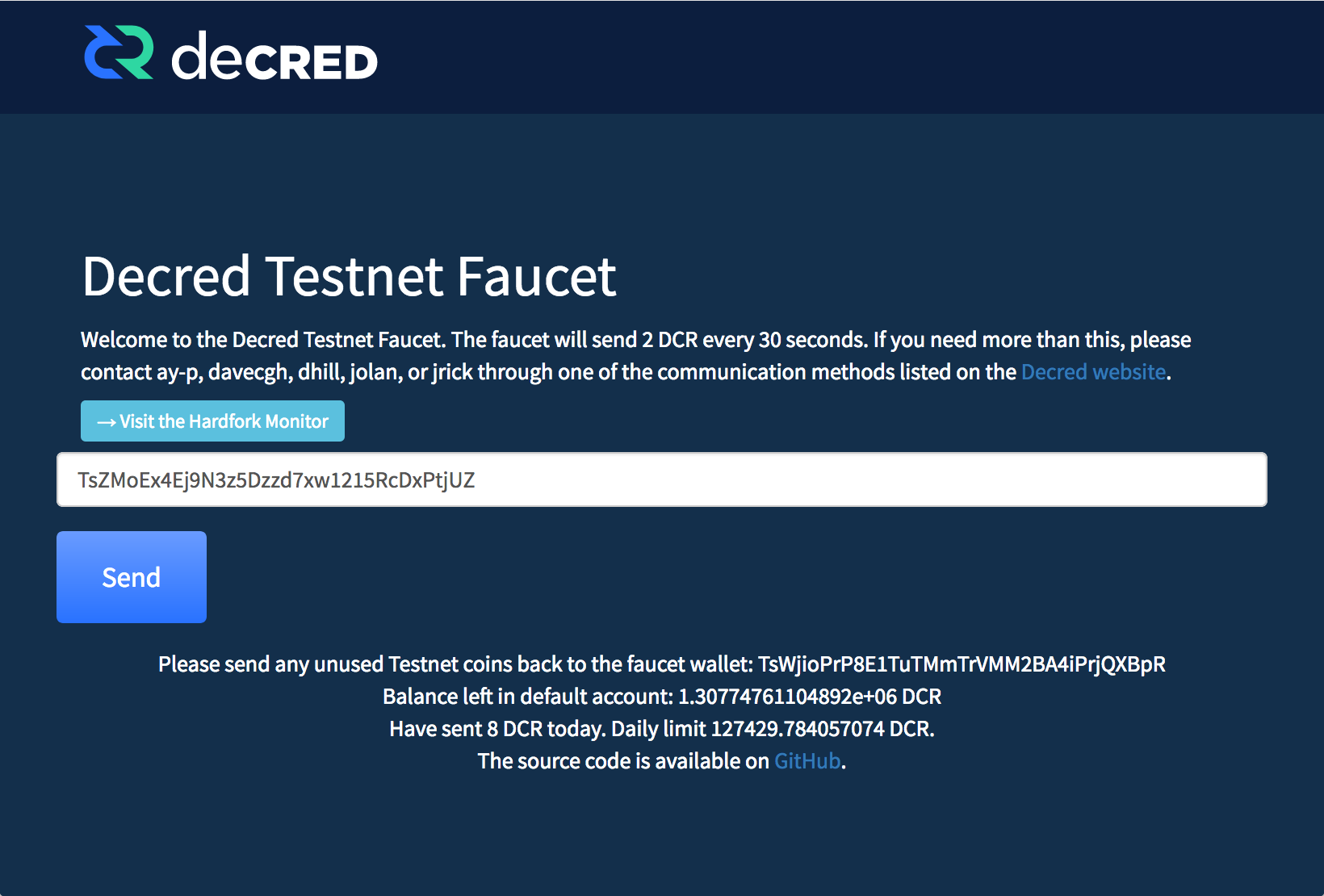 Figura 8 - Envio do endereço de recebimento da Testnet para o site de faucets