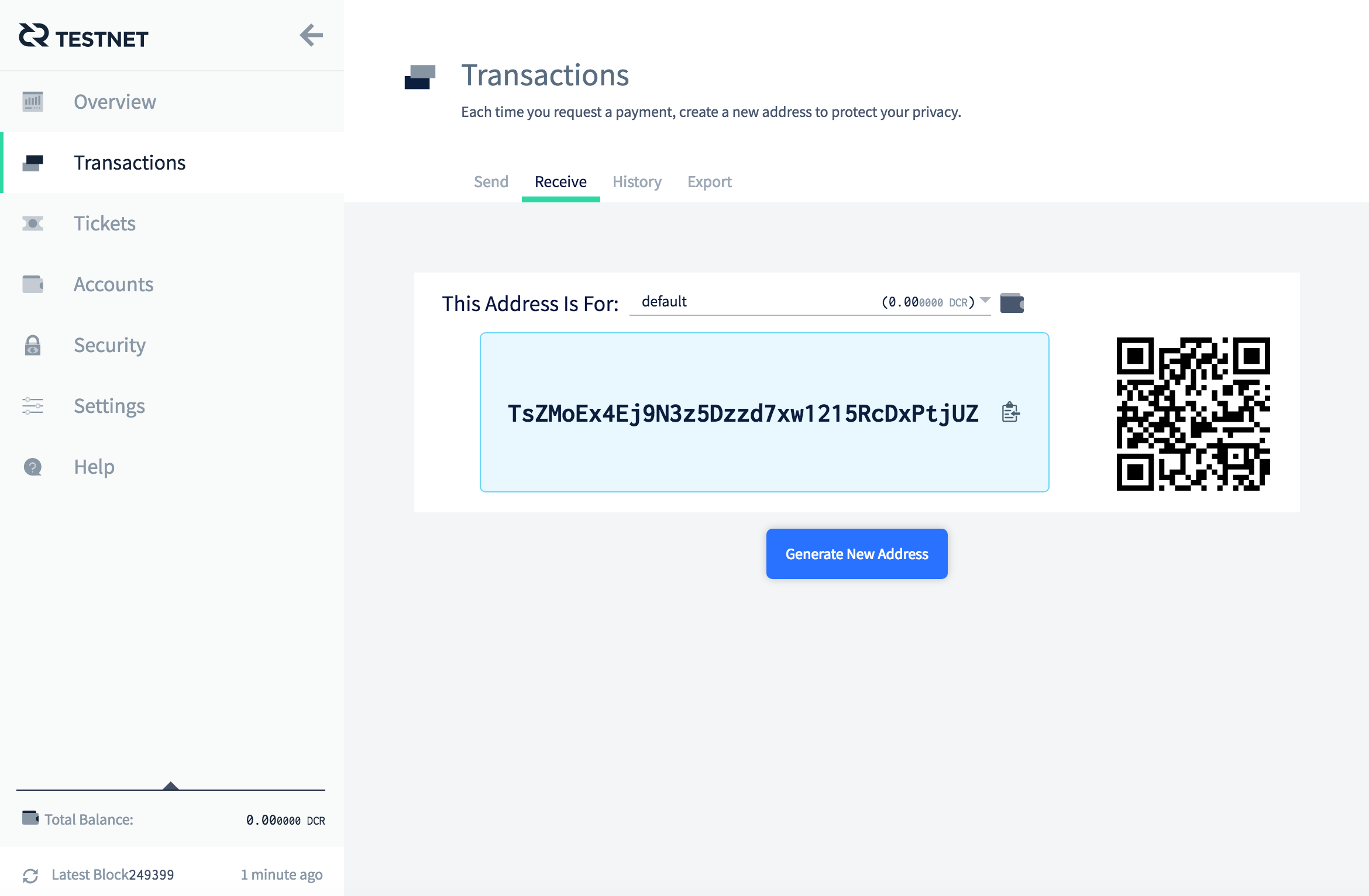 Figura 7 - Endereço de recebimento na Testnet